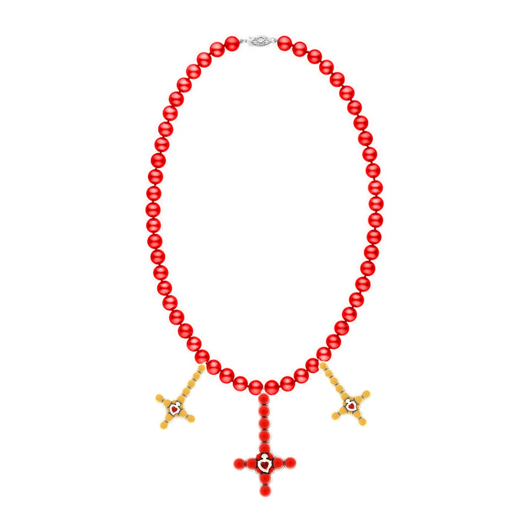 Three Cross Necklace (Red/Yellow)