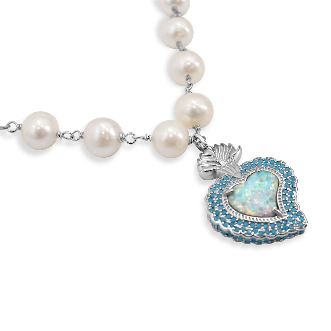Rocky Radiant Heart Pearl Necklace (Opal)